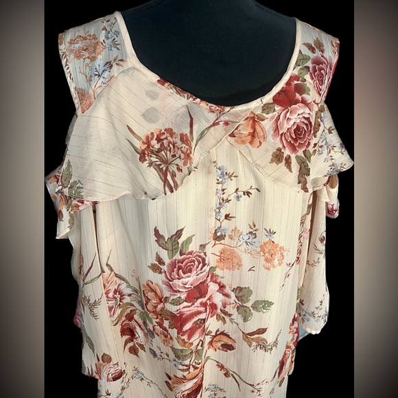 Roz & Ali Mock Wrap Tank Top 3X 3XL Keyhole Back Pink Peach Floral Feminine Plus - Picture 11 of 15